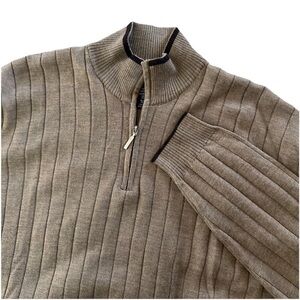 Patrick James XL 100% Fine Merino Wool Polo Sweater Mock Neck Brown Fall Staple